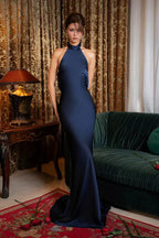 Halter Backless Satin Party Dress image 8