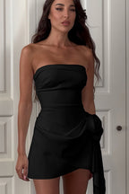 Designer 3D Rose Irregular Draped Strapless Slimming Mini Dress image 4