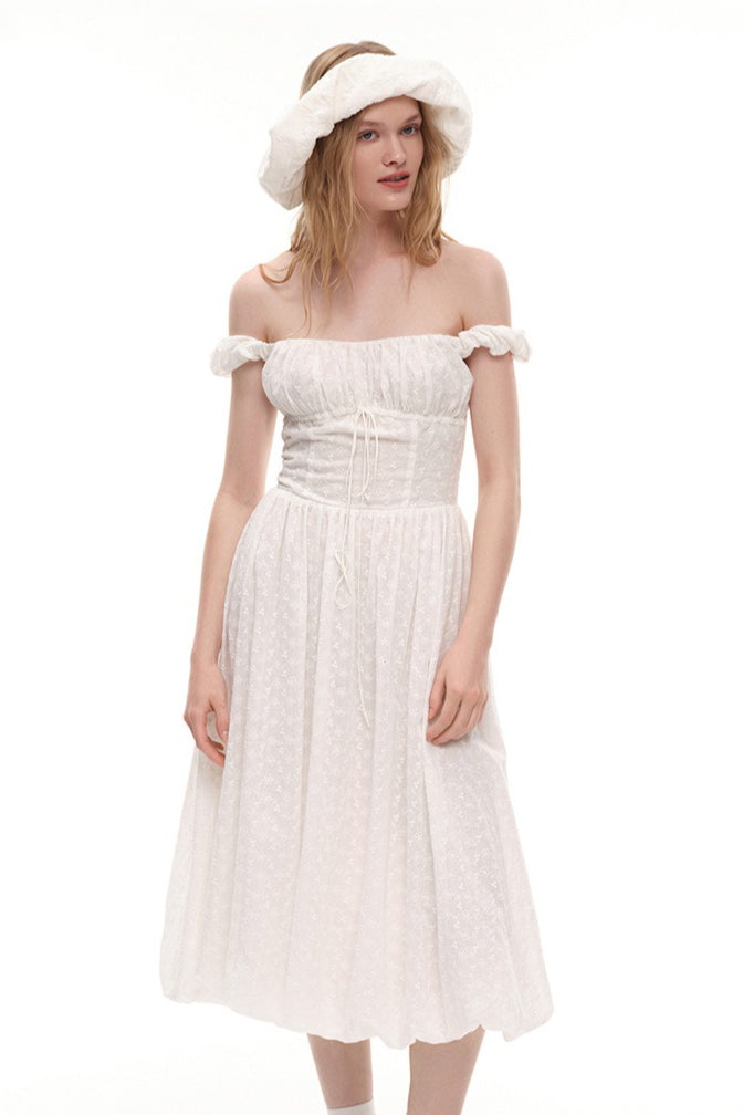Jacquard Off Shoulder Embroidery Midi Dress image 8