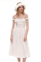 Jacquard Off Shoulder Embroidery Midi Dress image 8