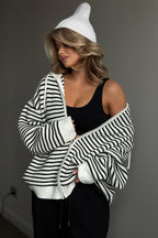 Retro Color Block Loose Zip Knit Cardigan image 2