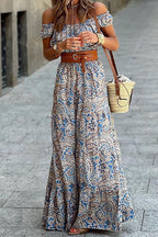 Bohemian Off-shoulder Short Sleeve Maxi Dress image 1