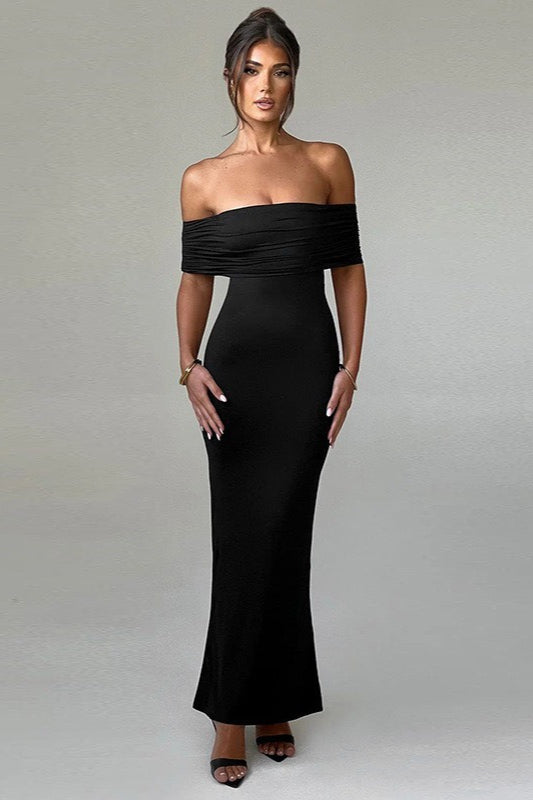 Solid Off Shoulder Ruched Formal Dress image 5