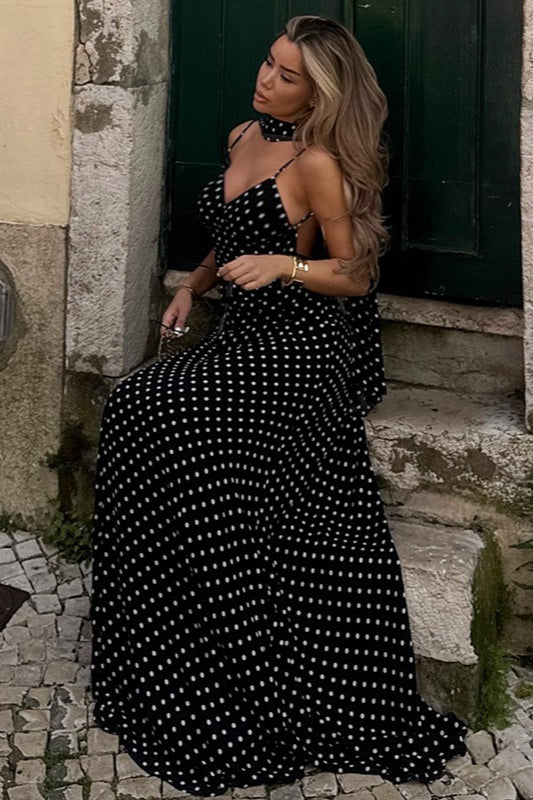 Polka Dot Sexy V Neck Cami Backless Maxi Dress image 4