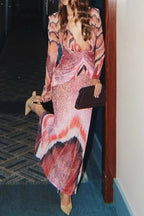 Sexy V-neck Floral Print Long Sleeve Bodycon Maxi Dress image 1