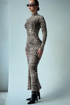 Leopard Print Long Sleeve High Neck Maxi Dress image 2