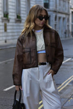 Brown Vintage Faux Leather Coat image 1