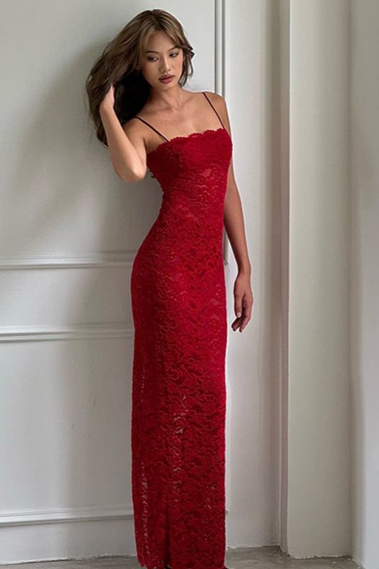 Elegant Red Lace Strapless Cami Bodycon Maxi Dress image 5