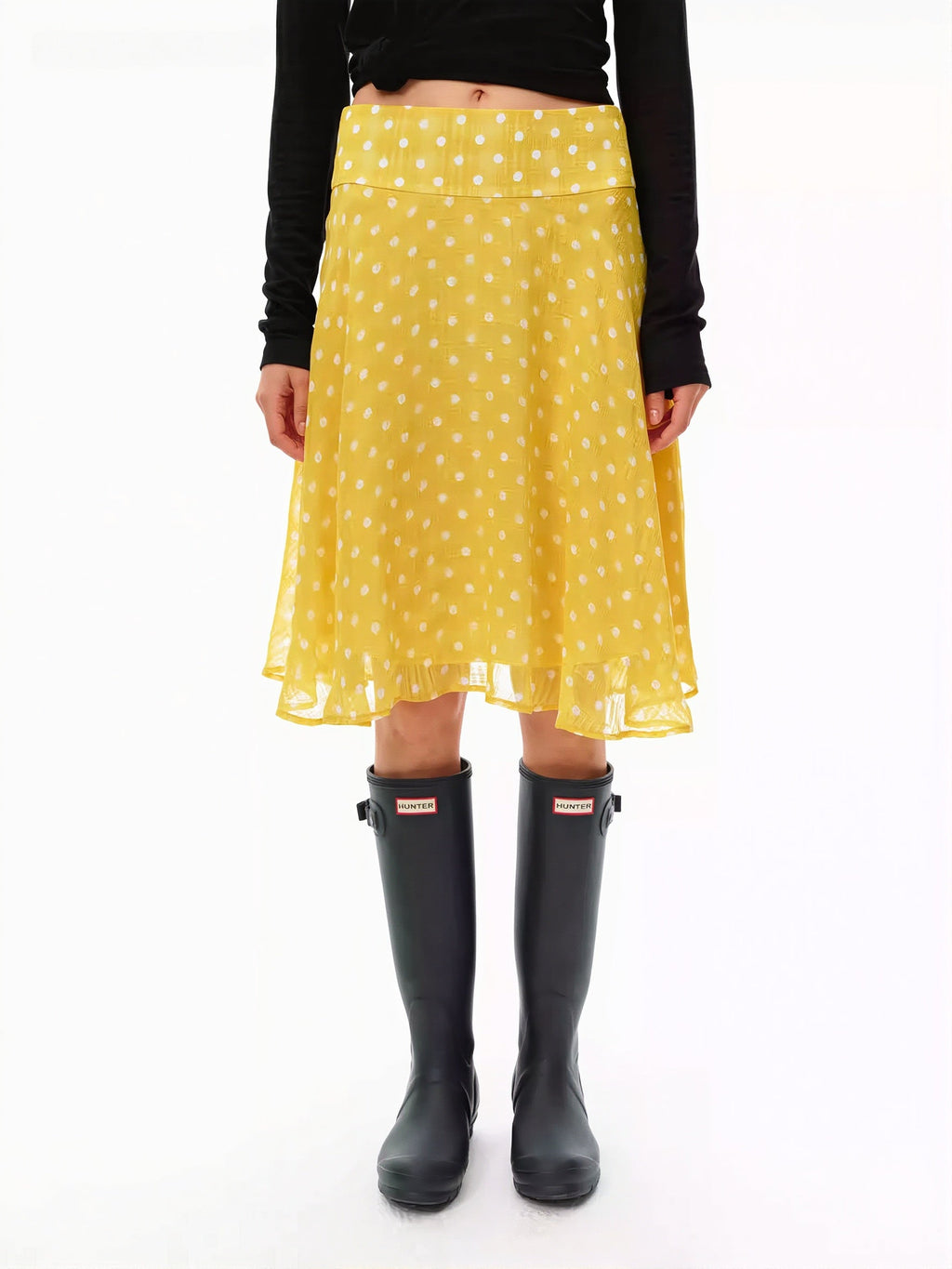 Sweet Yellow Polka Dot Draped Midi Skirt image 2