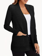 Anya Open Cardigan detail view styled for Avrienne
