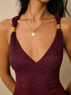 Solene Knit Midi Dress detail view styled for Avrienne