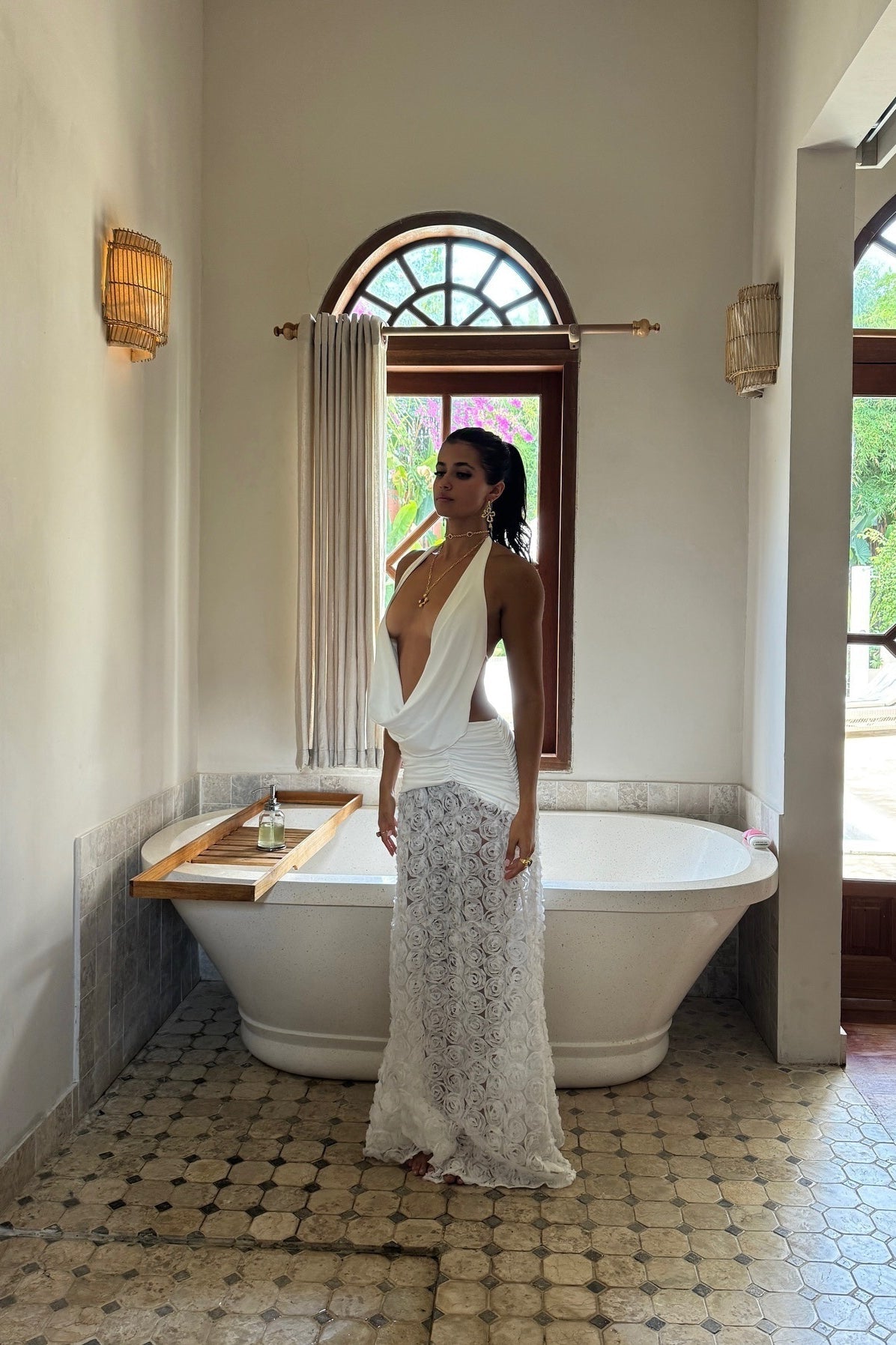 3D Floral Ruched Backless Maxi Dress image 5