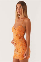 Colorful Beaded Back Tie Cocktail Dress image 3