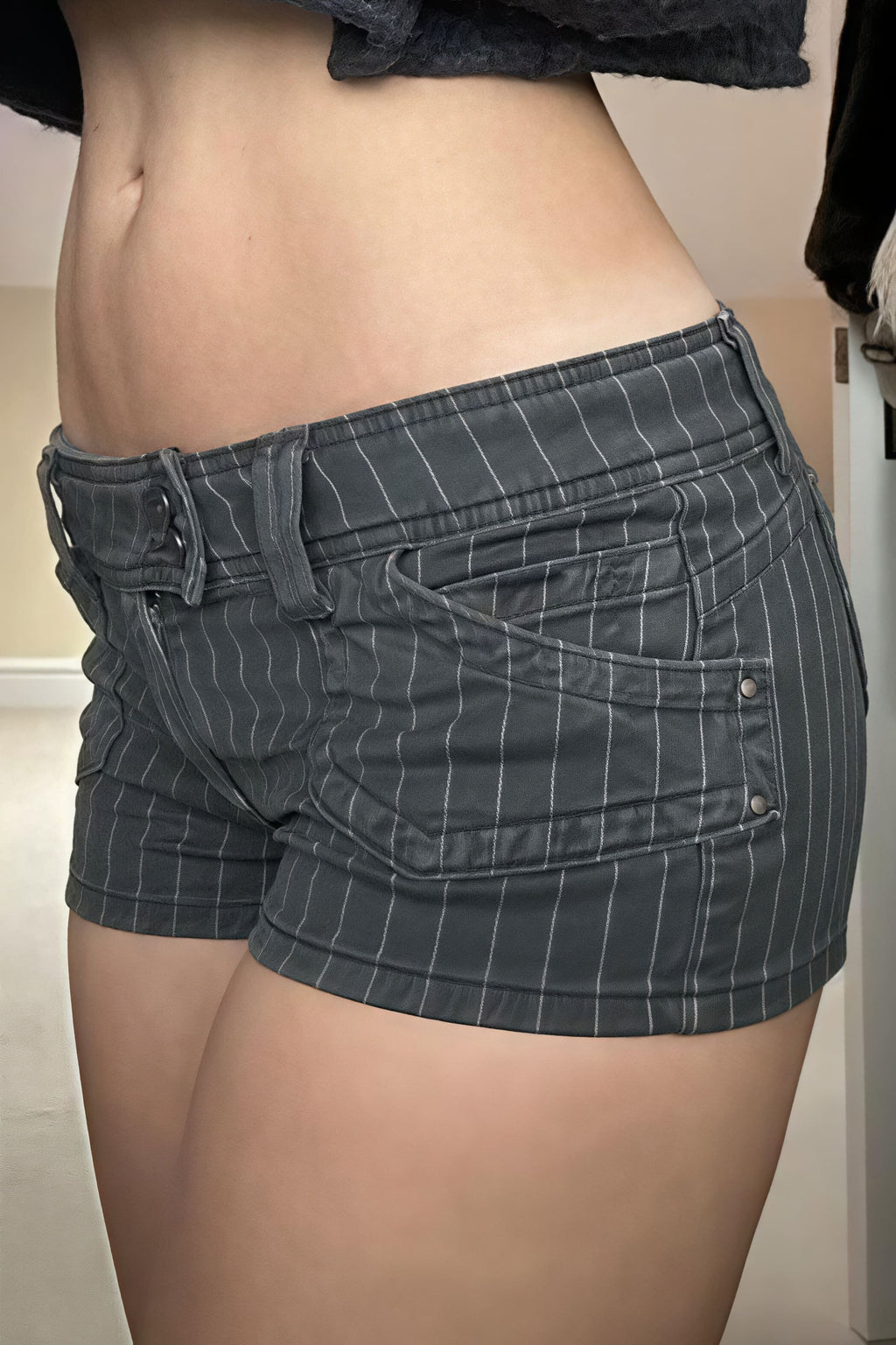Low Waist Double Breasted Denim Shorts image 3