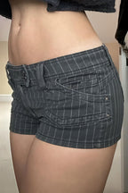 Low Waist Double Breasted Denim Shorts image 3