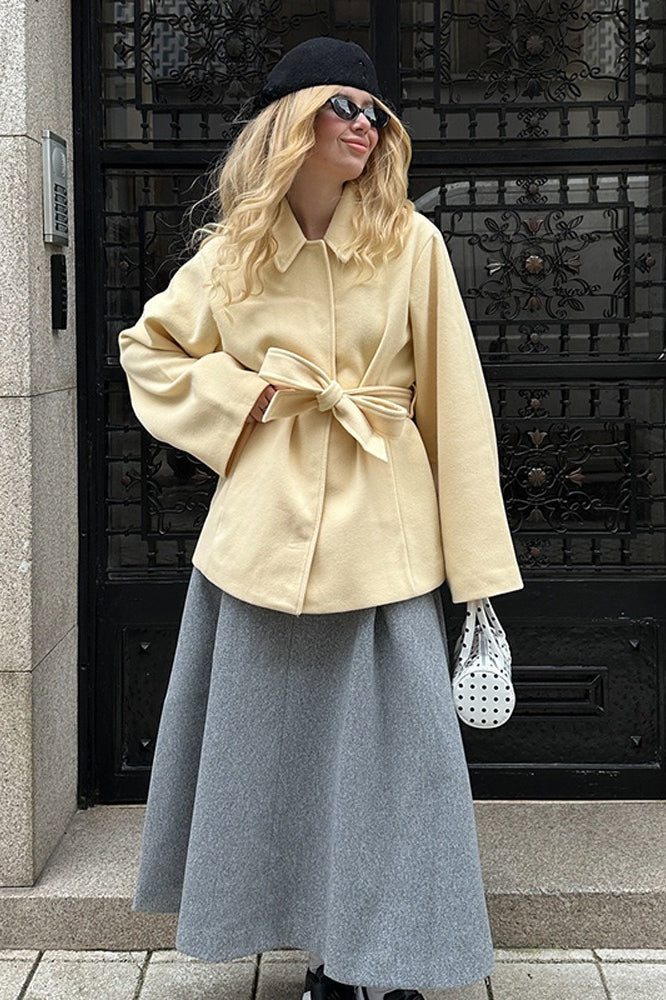 Solid Color Belted Midi Wool Blend Coat image 4