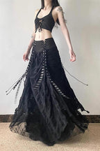 Y2K Goth Lace-Up Paneled Patchwork Maxi Skirt image 4