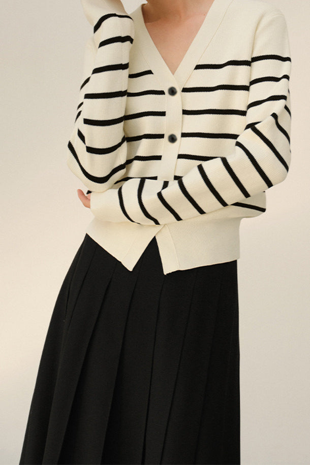 Knit Striped V Neck Colorblock Cardigan image 4