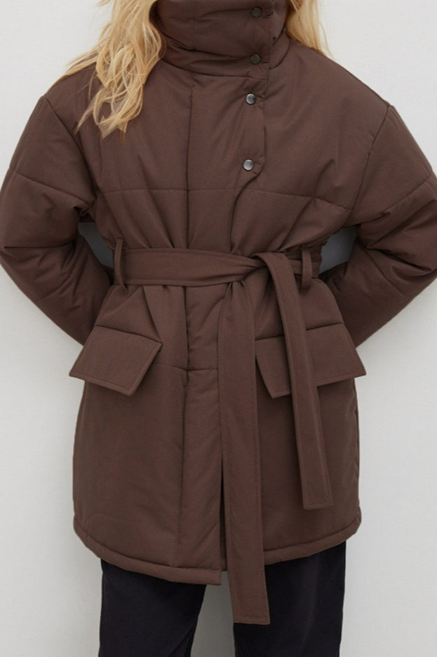 Longline Cotton Tie Waist Puffer Jacket image 6