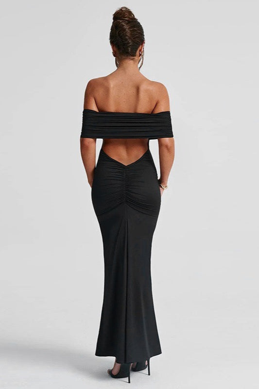 Solid Off Shoulder Ruched Formal Dress image 3