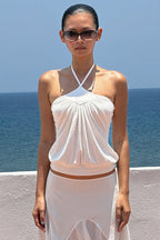 Mint Cross Ruched Casual Halter Top image 7