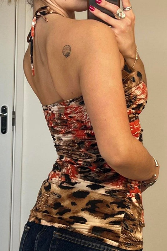 Backless Strappy Print Blouse image 3