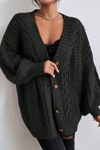 V-Neck Vintage Cable Knit Balloon Sleeve Cardigan image 10