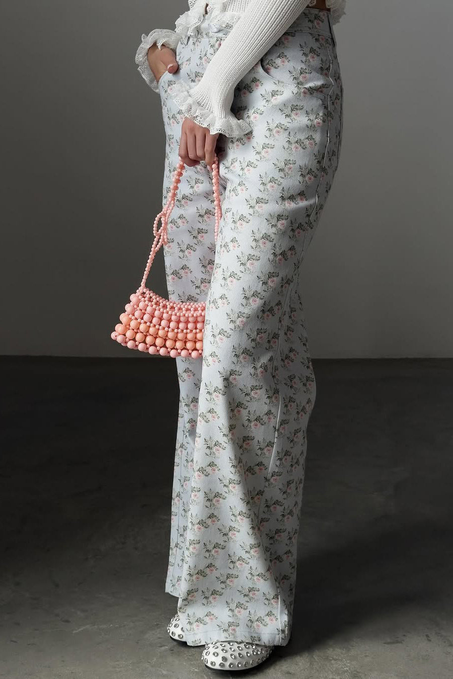 Light Blue Floral High Waist Wide Leg Jeans image 2