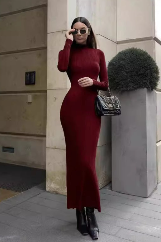 Elegant High Neck Striped Sweater Dress image 11