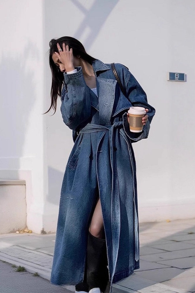 Washed Denim Lazy-Chic Long Overcoat image 2