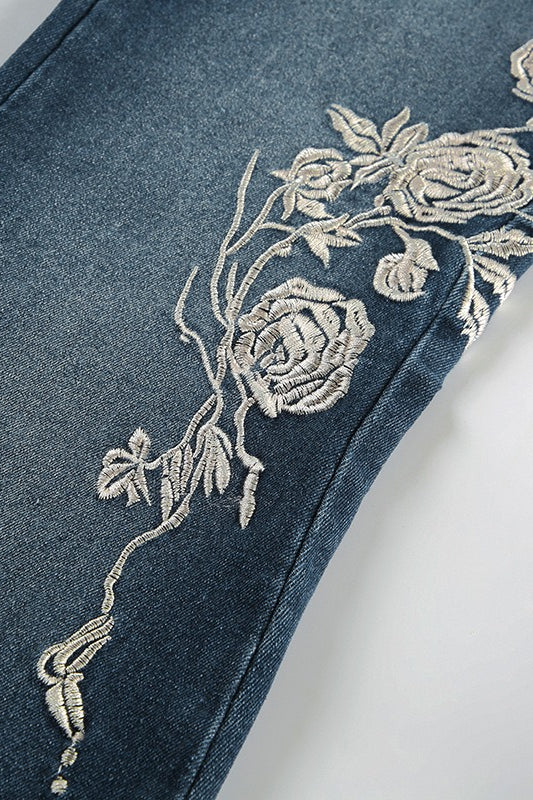 Vintage Gradient Rose Embroidery Bootcut Jeans image 7