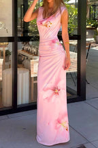 Floral Print Draped Neck Slim Maxi Dress image 2
