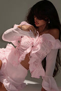 Stylish Off Shoulder Long Sleeve Ruffle Skirt Set image 1