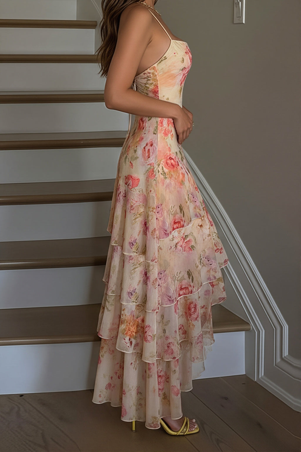 Irregular Hem Floral Halter Maxi Dress image 3