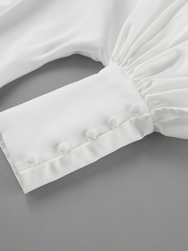 Puff Sleeve Stand Collar White Blouse image 15