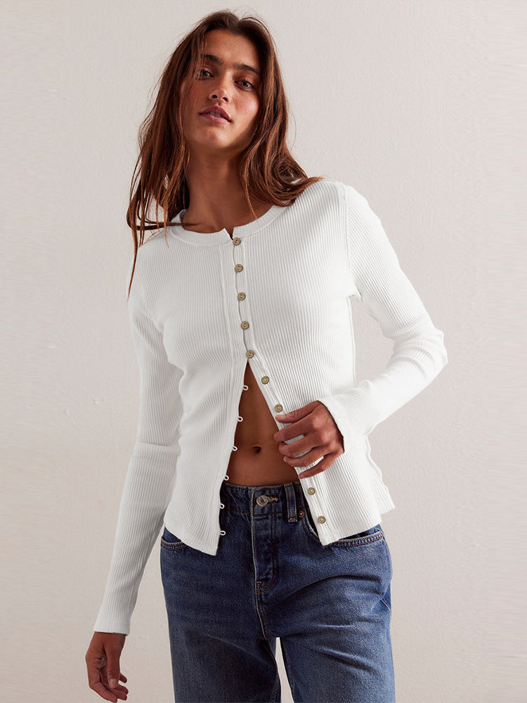 Buttoned Ribbed Knit Cardigan image 10