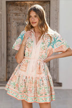 Linen Tie Elegant Fairy Mini Boho Dress image 1