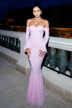 Off Shoulder Lace Patchwork Fitted Mermaid Maxi Dress image 4
