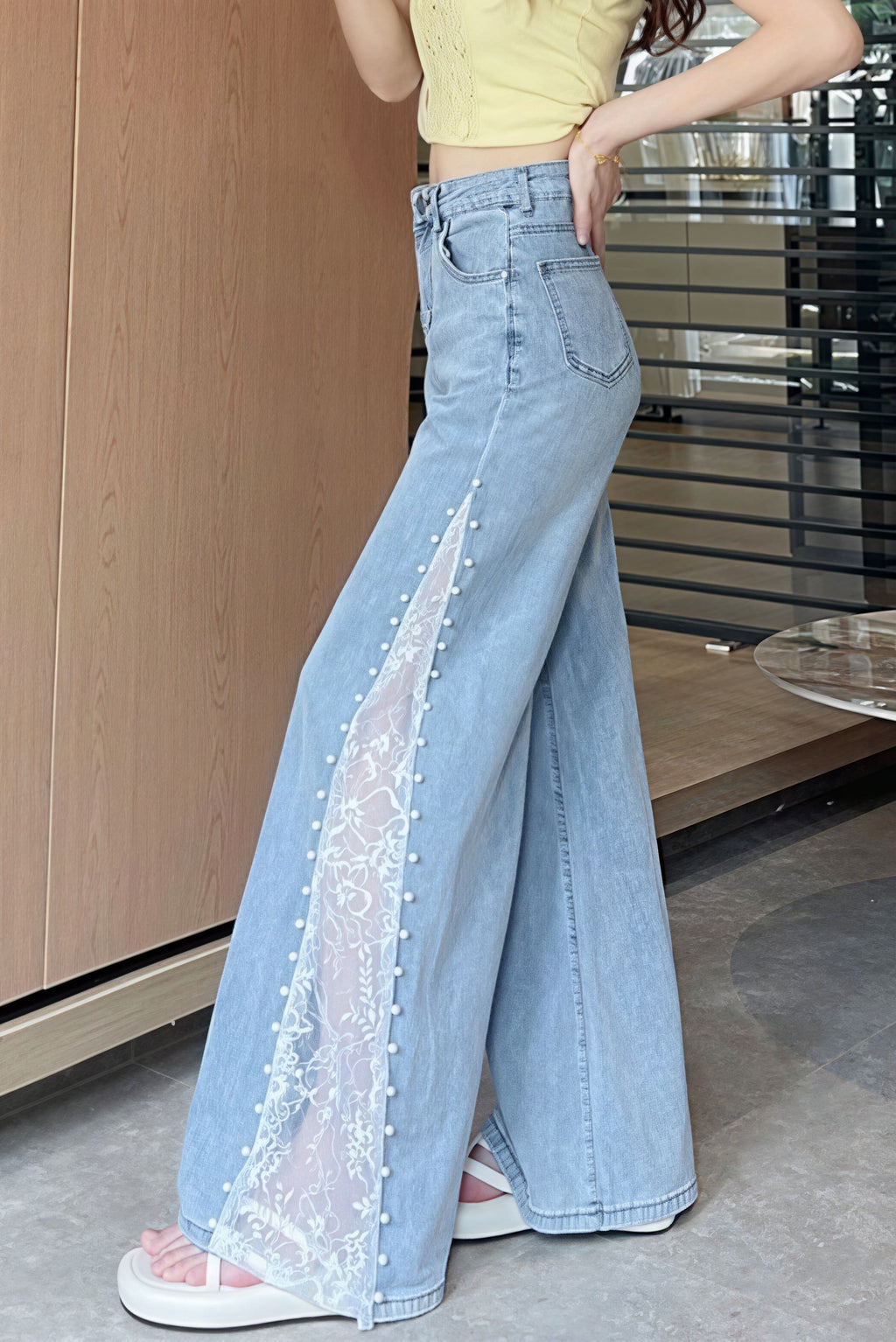 Beaded Lace Tencel Flare Jeans image 5