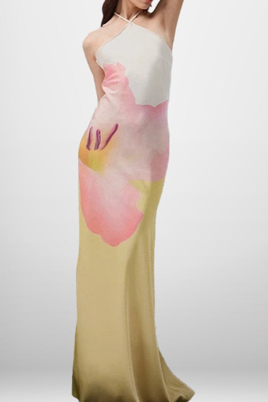 Floral Print Backless Bodycon Maxi Dress image 3