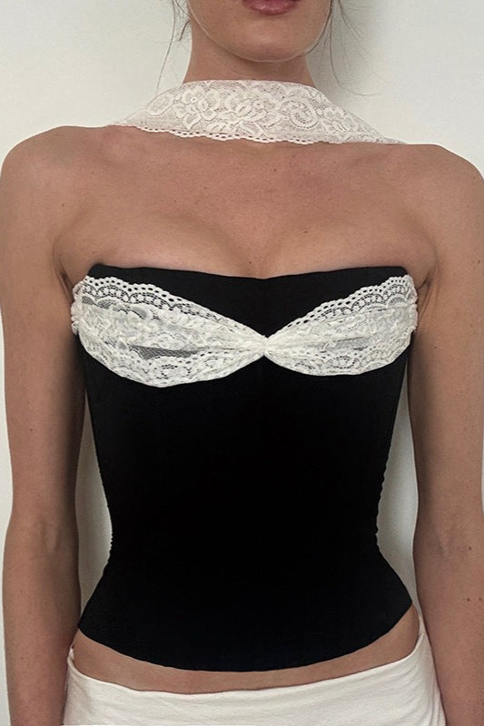 Lace Patch Slim Tube Tank Top image 1