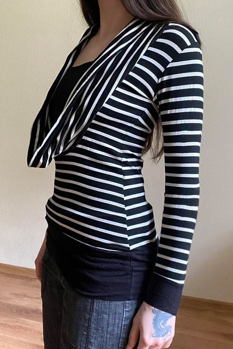 Fitted Striped Off Shoulder Long Sleeve Blouse image 3
