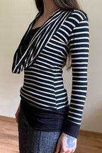 Fitted Striped Off Shoulder Long Sleeve Blouse image 3