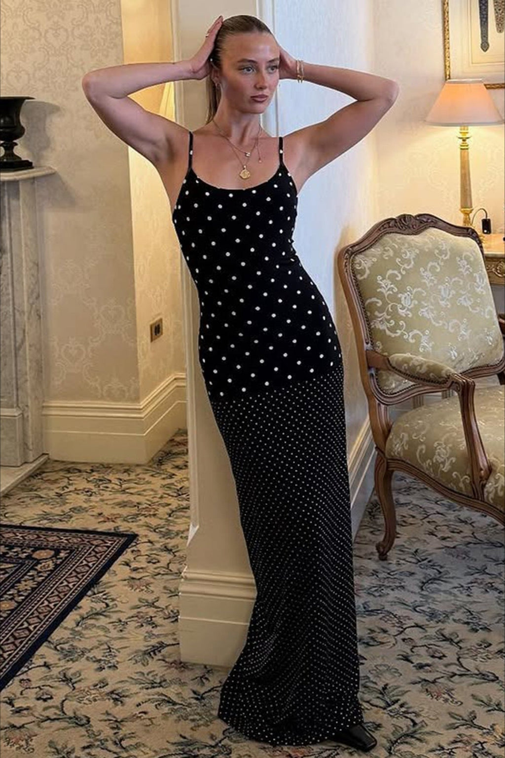 Polka Dot Cami Bodycon Slim Maxi Dress image 4