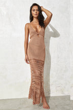Knit Hollow Tie Fringe Cover Up image 2