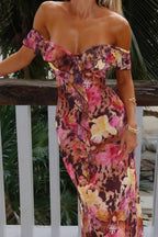 Tie Strapless Ruffled Print Sexy Bodycon Maxi Dress image 2