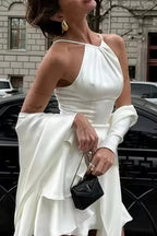 Satin Cape Ruffle Hem Mini Dress image 4