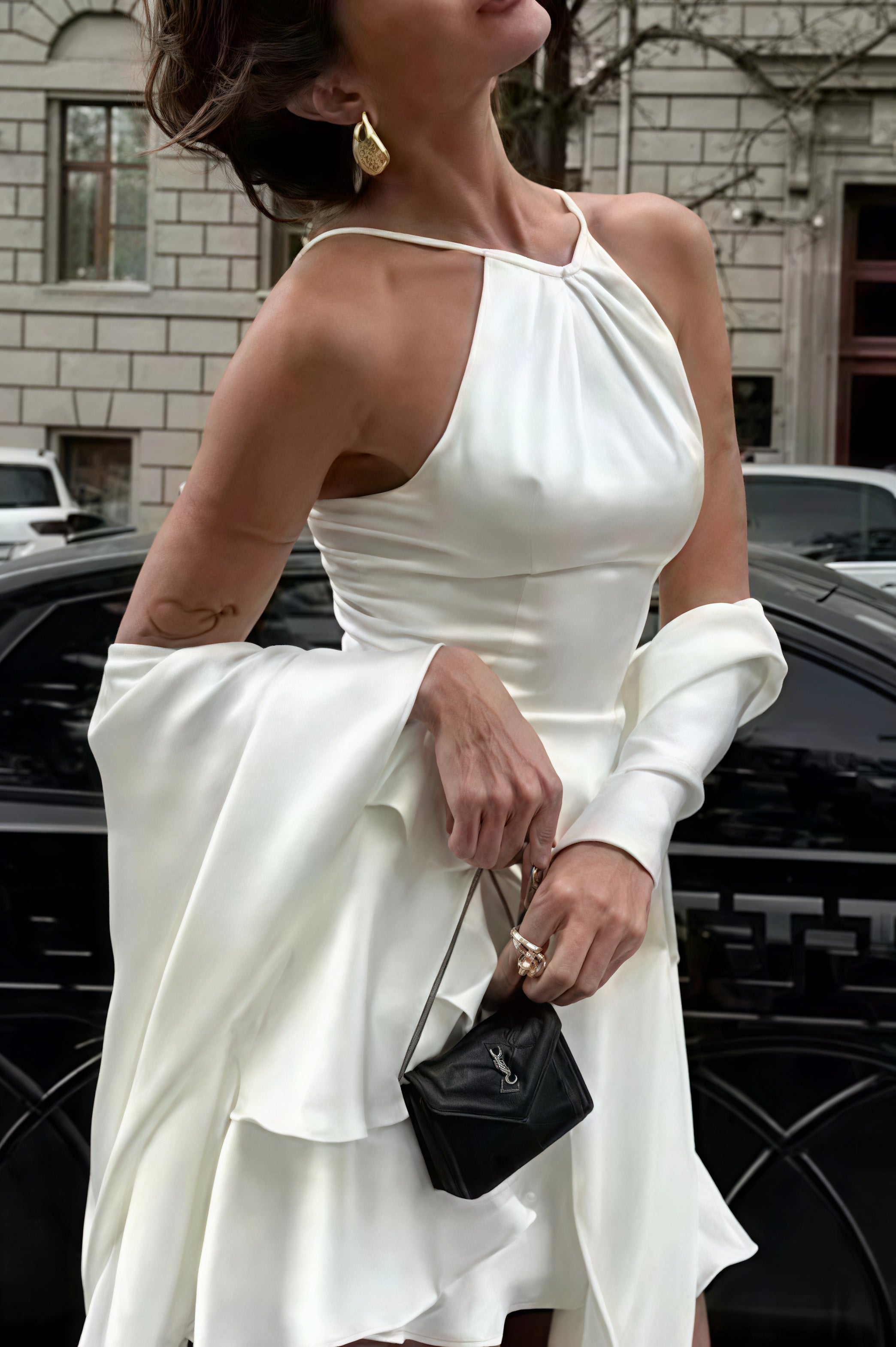Satin Cape Ruffle Hem Mini Dress image 4