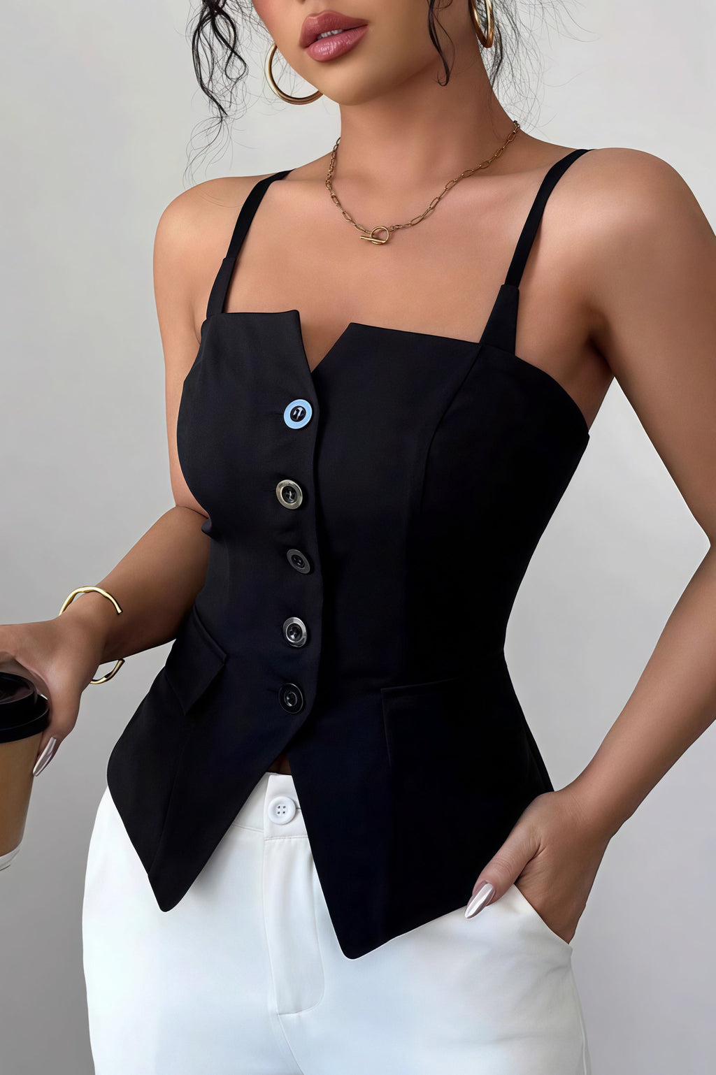 Slim Fit Button Vest Style Cami Top image 1
