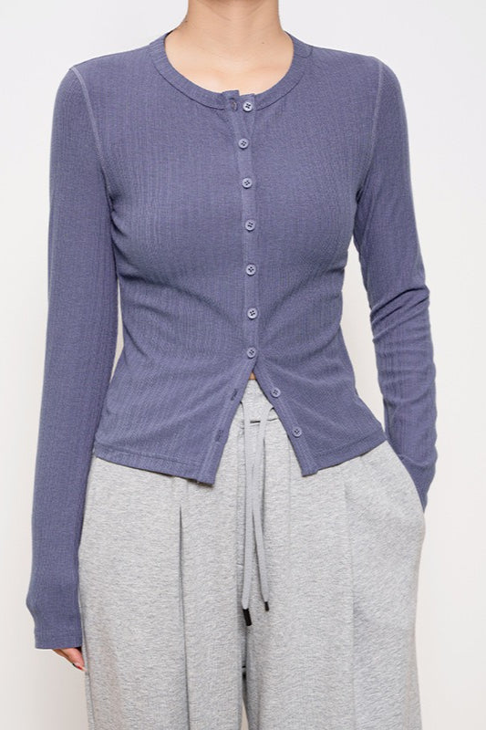 Lightweight Long-Sleeve Ribbed Slim-Fit Single-Row Button Knit Cardigan image 1